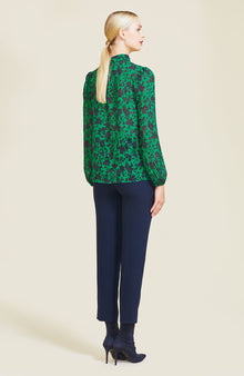 Floral Jacquard High Neck Top | Emerald Multi