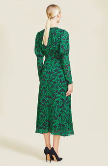 Floral Jacquard Asymmetrical Midi Dress | Emerald Multi