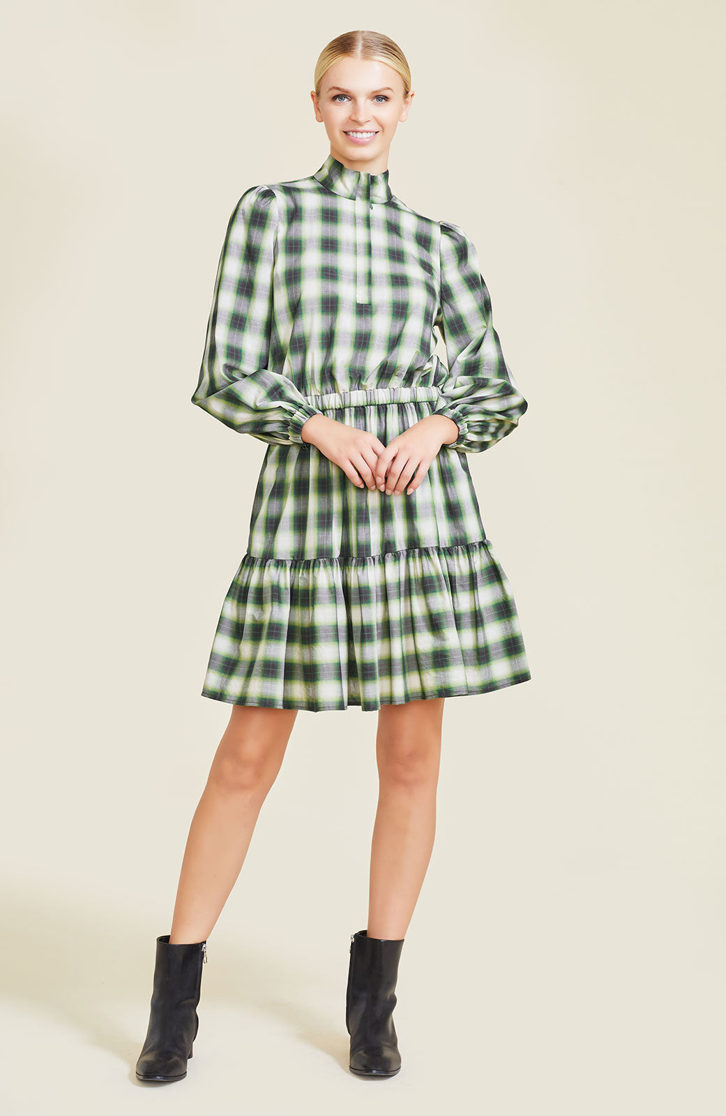 Plaid Poplin Shirt Dress | Olive Multi