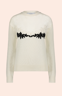 Floral Pointelle Embroidered Sweater | Ivory