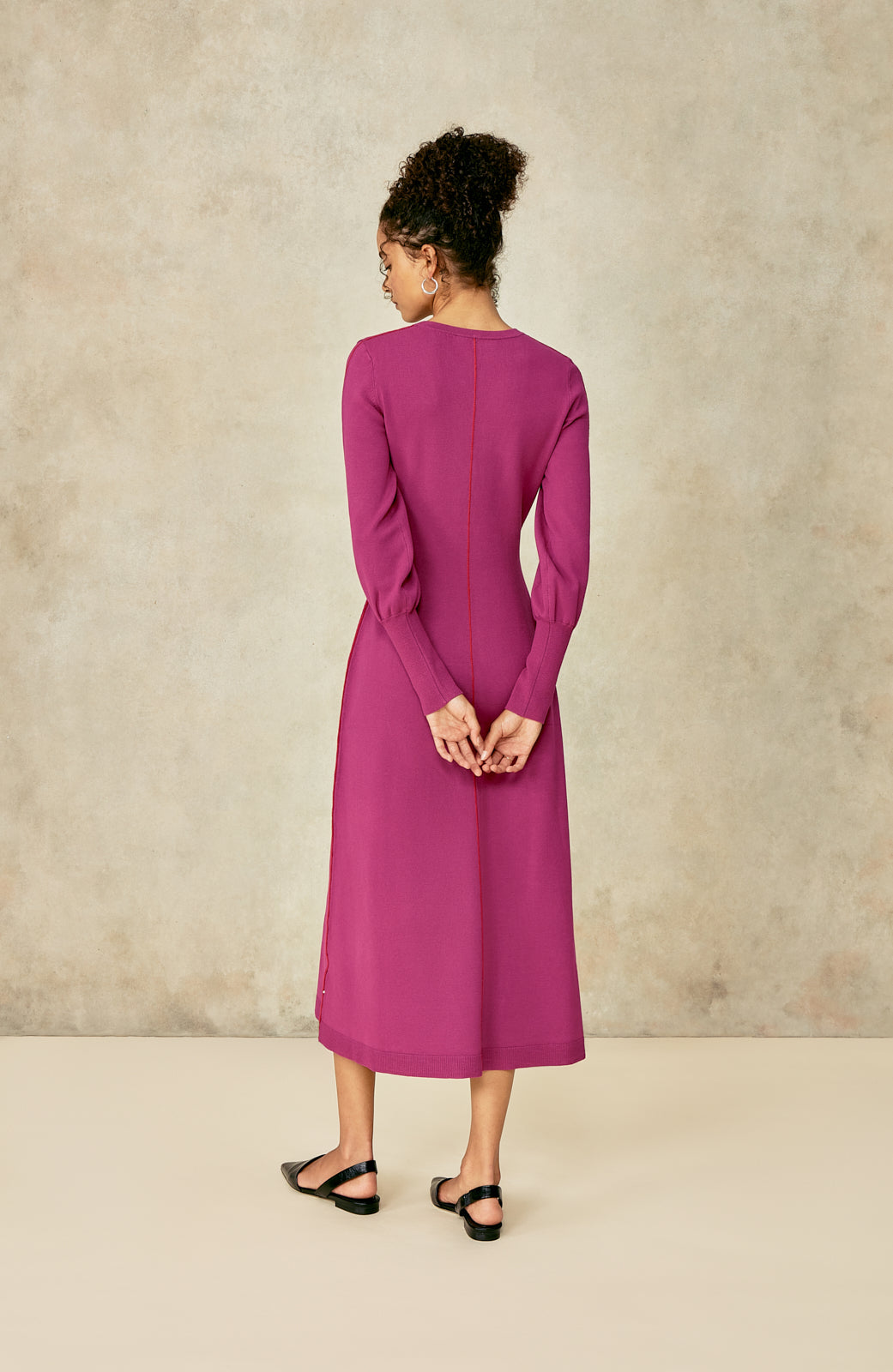 Tipped Knit Midi Dress | Fuchsia