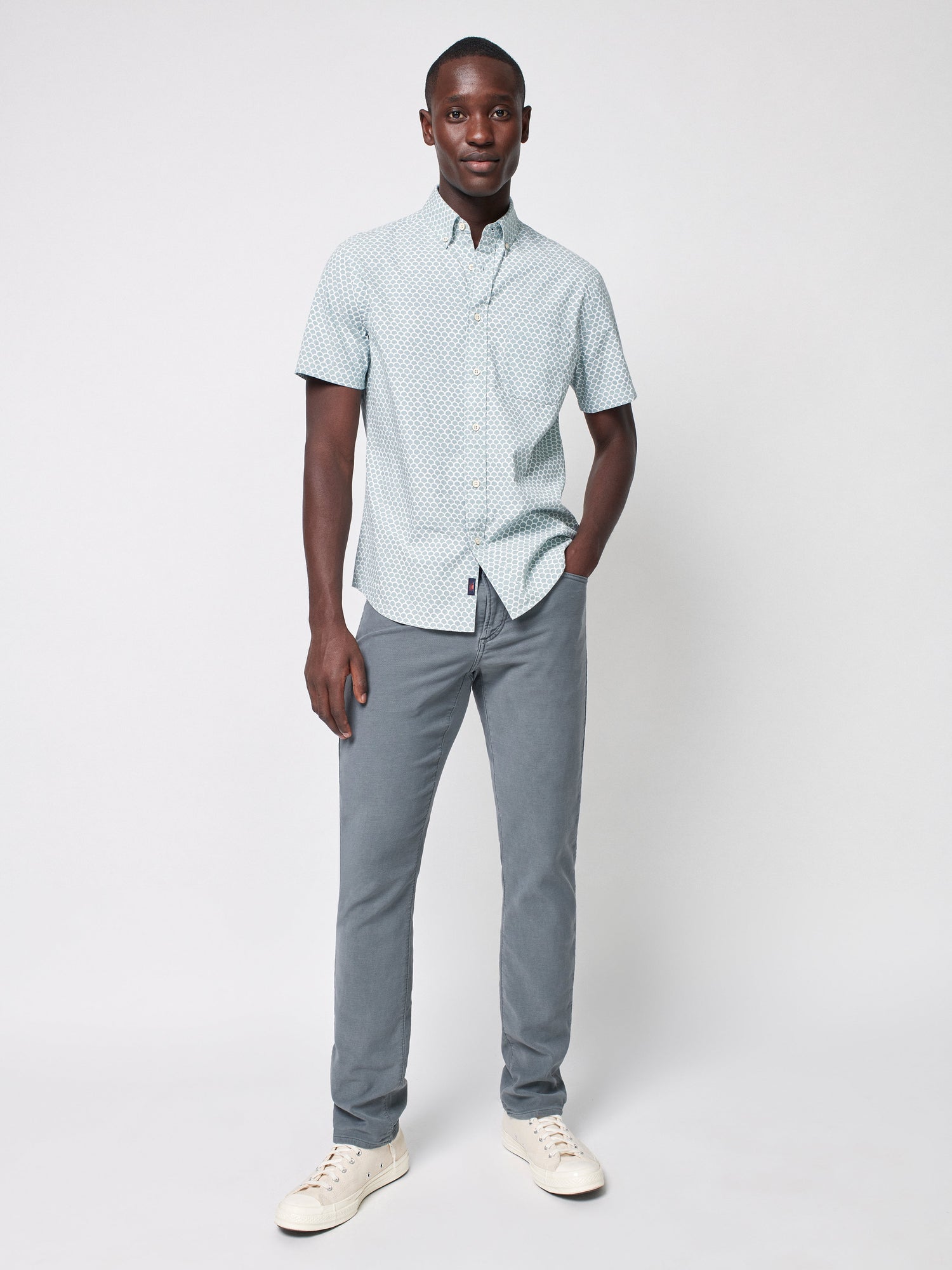 Mens | Short Sleeve Stretch Playa Shirt | Jade Fishscale
