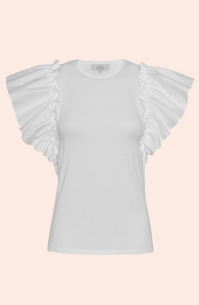 Jersey Poplin Flutter Sleeve Top | White