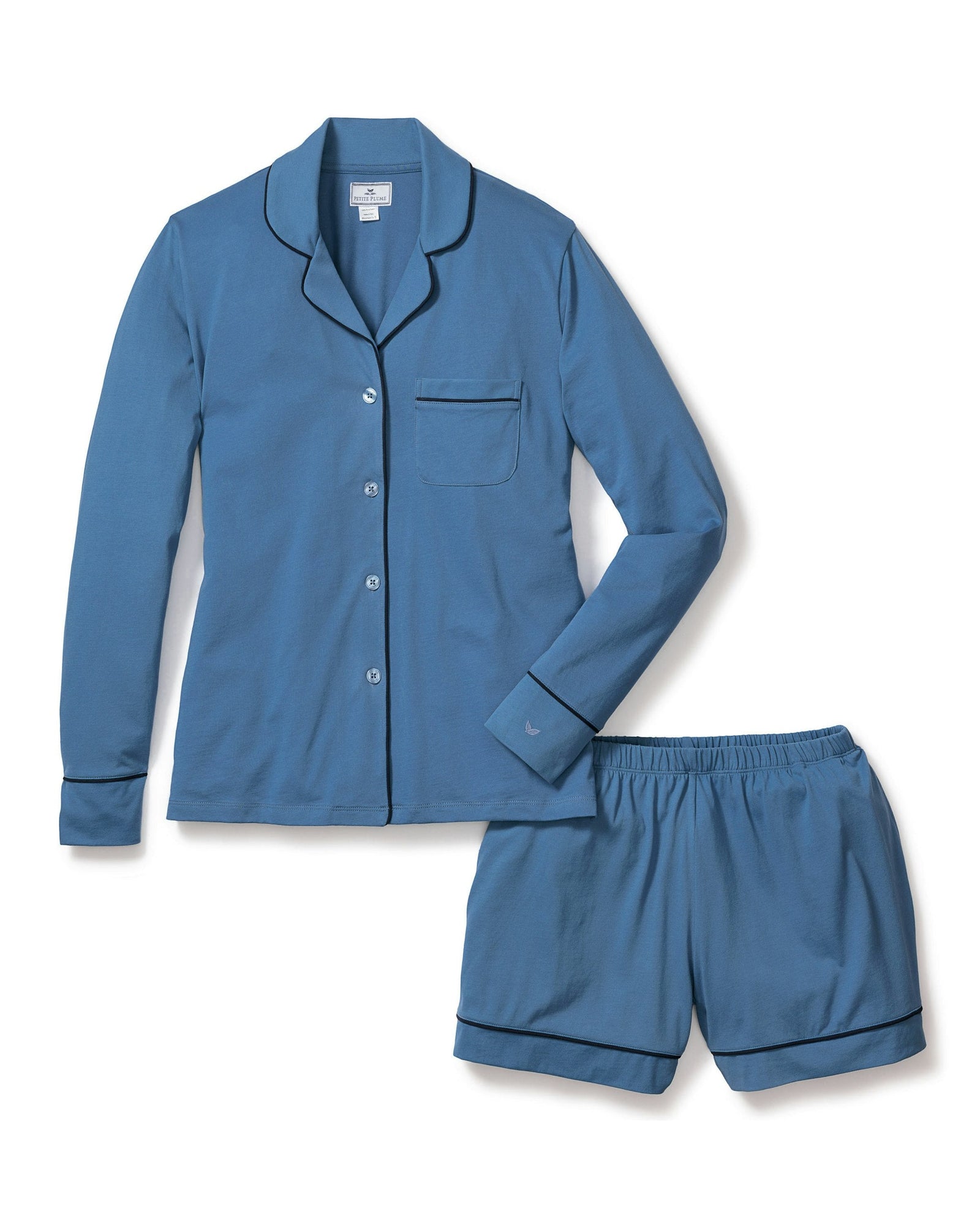 Womens | Pima Long Sleeve Short Set | Mystique Blue