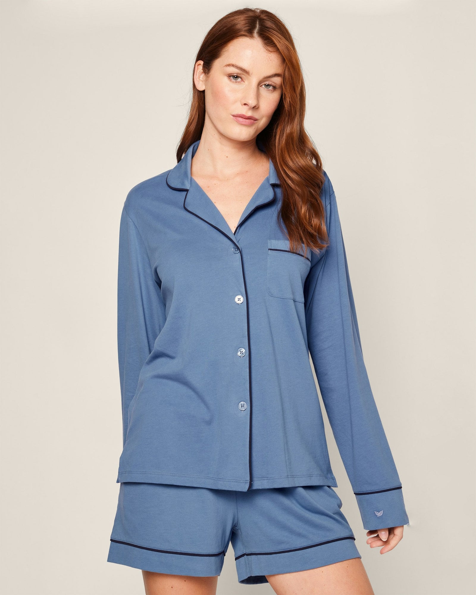 Womens | Pima Long Sleeve Short Set | Mystique Blue