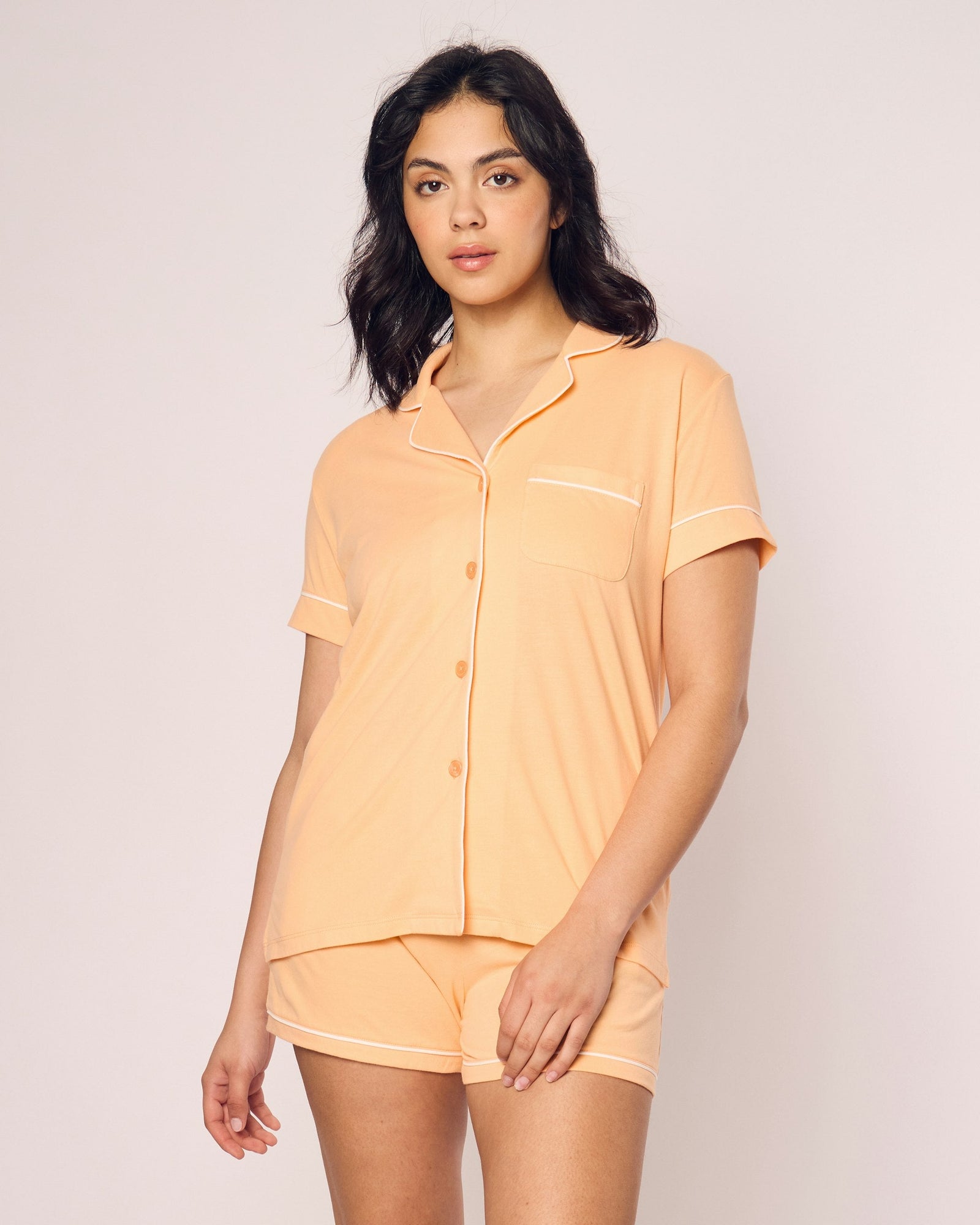 Womens | Pima Short Sleeve Short Set | Peach Fuzz