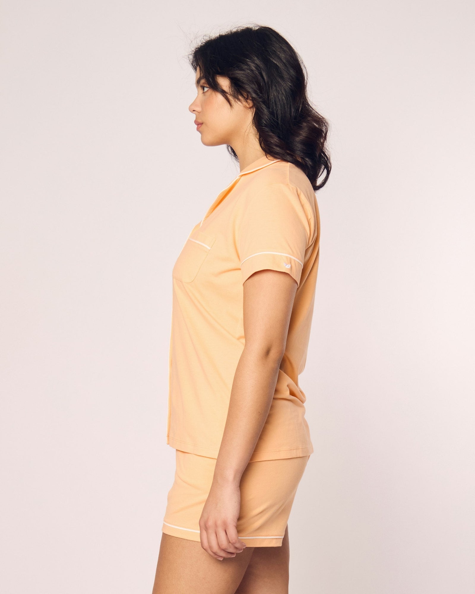 Womens | Pima Short Sleeve Short Set | Peach Fuzz