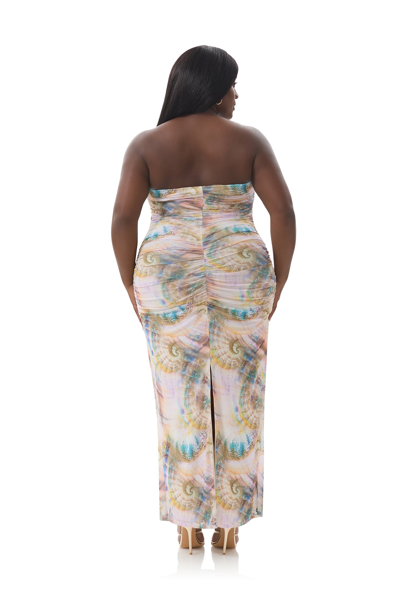 marlo beige multi print wrap dress Cream White Lace Off-the-Shoulder Evening Gown with Sheer Overlay main image 0