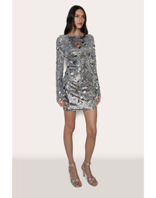 Paillette Long Sleeve Dress | Silver