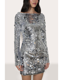 Paillette Long Sleeve Dress | Silver