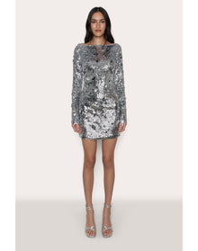 Paillette Long Sleeve Dress | Silver