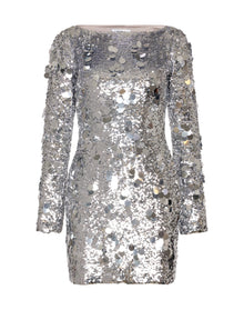 Paillette Long Sleeve Dress | Silver