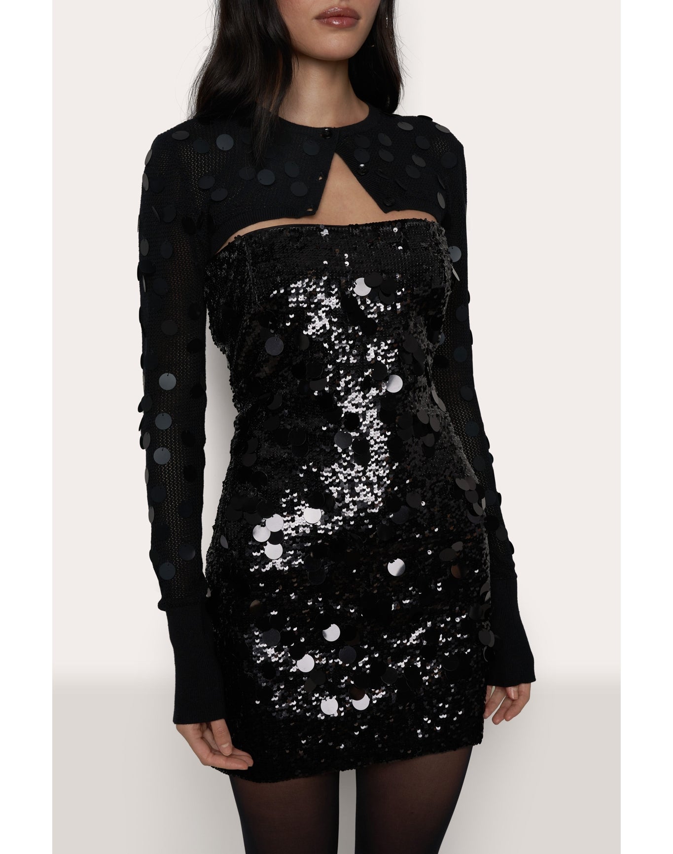 Paillette Micro Crop Cardigan | Black