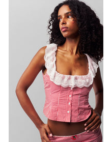 Paloma Lace Top | Gingham Poppy And White