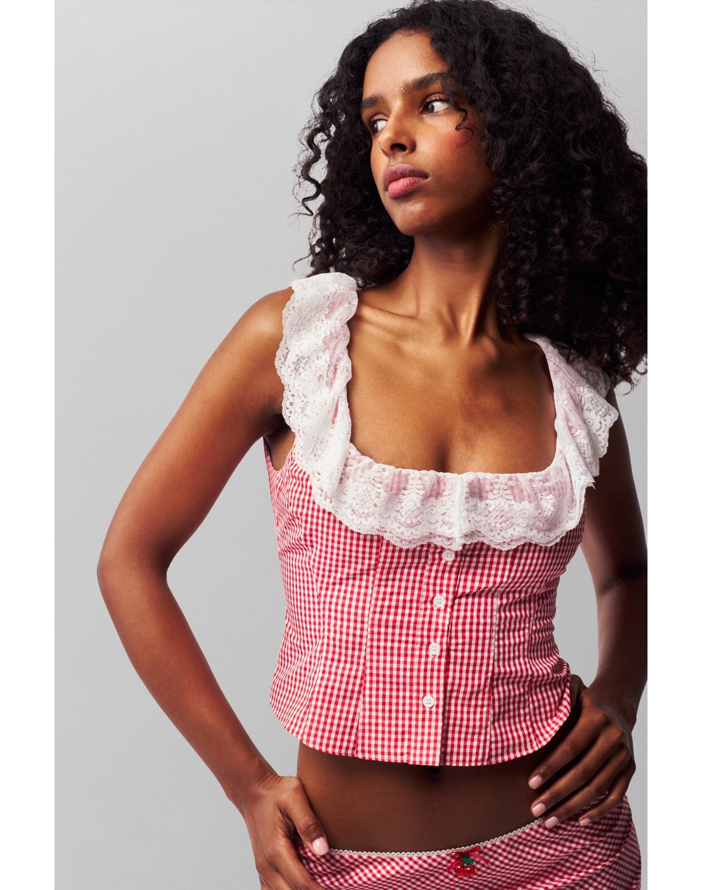 Paloma Lace Top | Gingham Poppy And White
