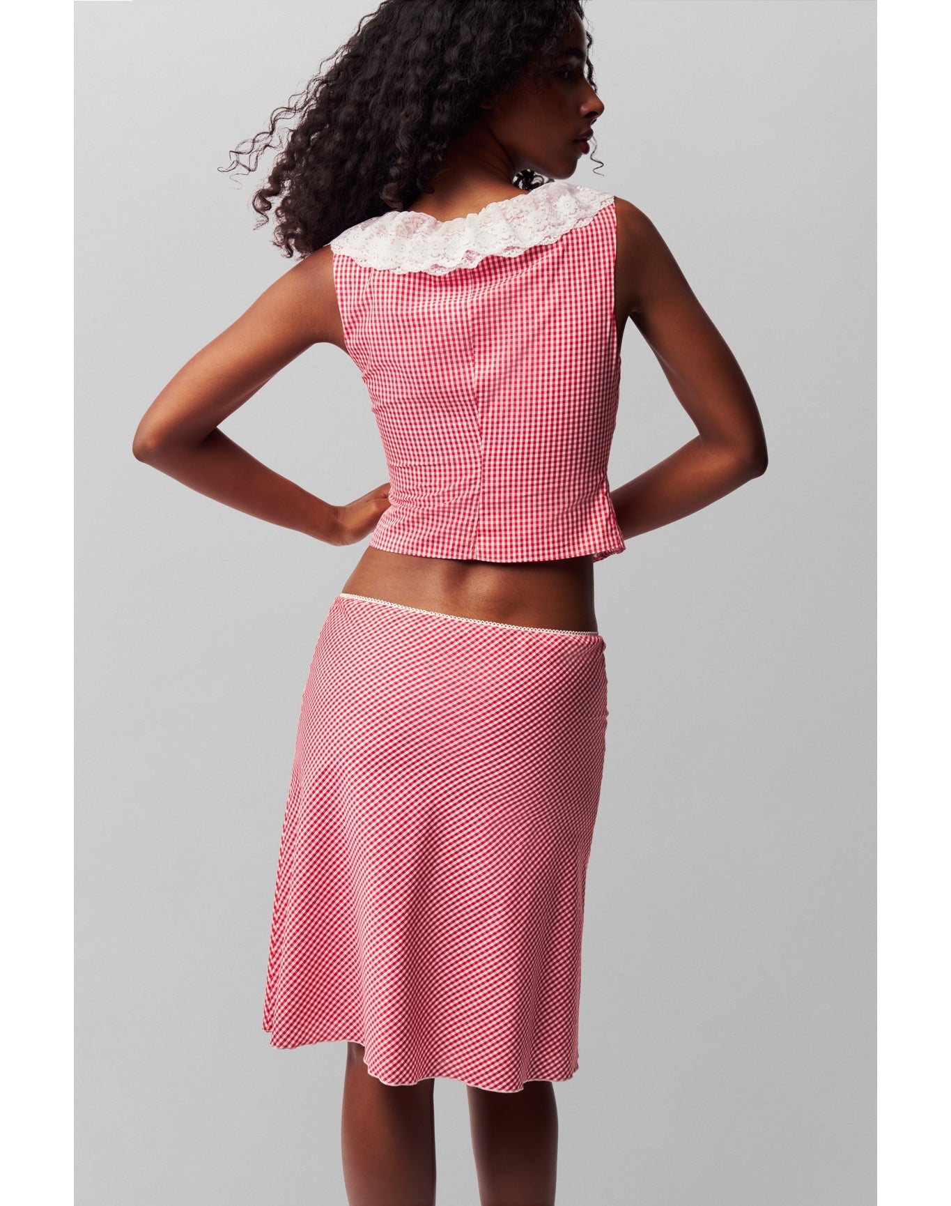 Paloma Lace Top | Gingham Poppy And White