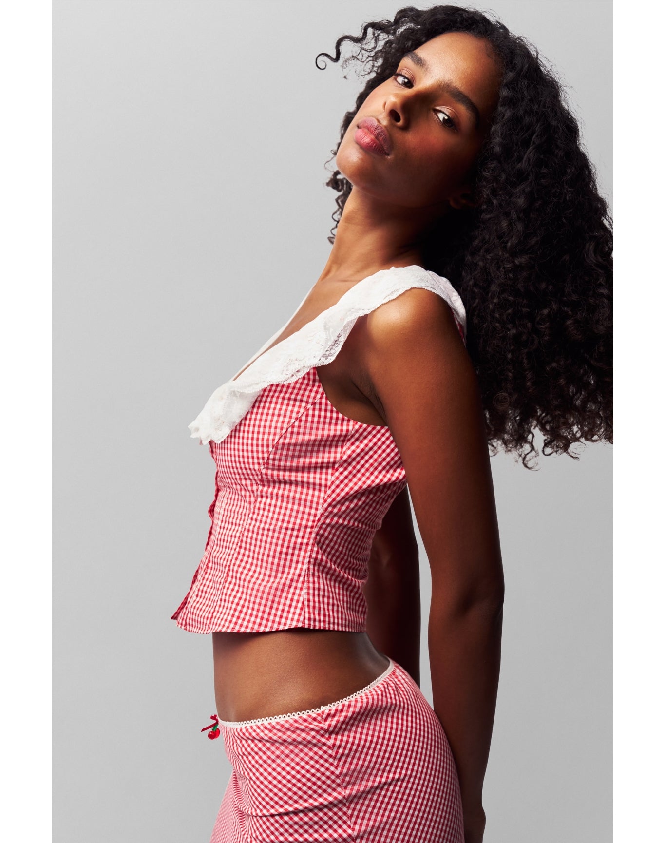 Paloma Lace Top | Gingham Poppy And White