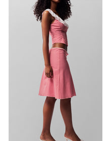 Paloma Skirt | Gingham Poppy And White