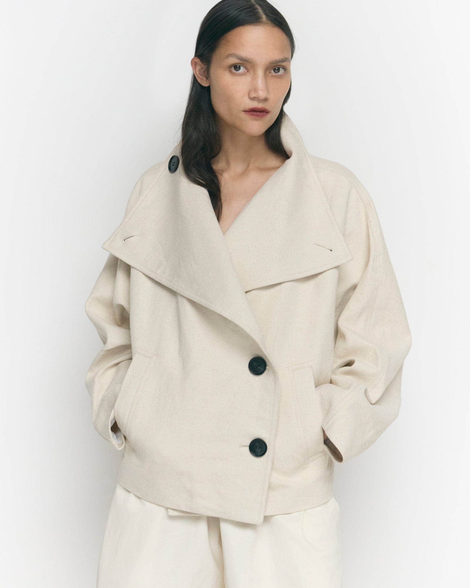 Pascia Collared Canvas Peacoat | Natural Cream