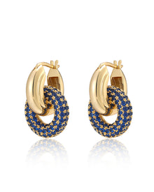 Pave Interlock Hoops | Blue Sapphire Cubic Zirconia | Gold