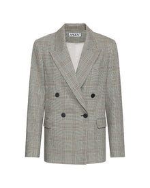 Peak Lapel Blazer in Houndstooth Plaid | Grey Multi