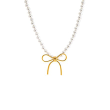 Gold Pearl X Solid Bow Tie Necklace - Adina's Jewels