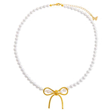  Pearl X Solid Bow Tie Necklace - Adina's Jewels