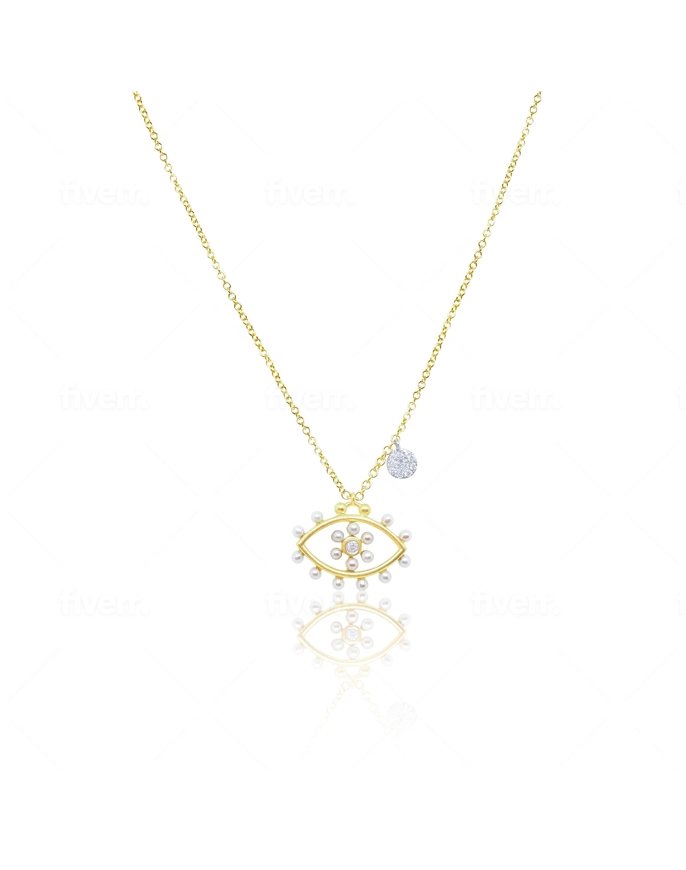 Pearl Evil Eye Necklace | Yellow Gold