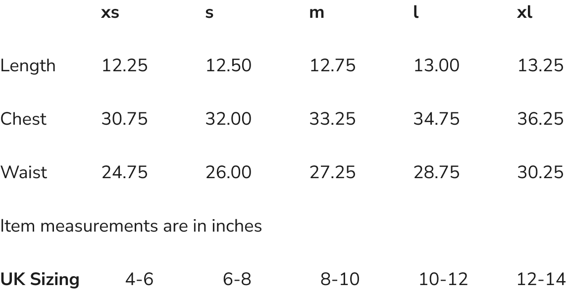 Product size guide