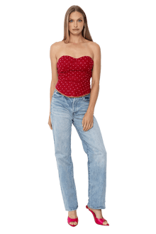 Perla Hand - Beaded Embellished Corset Top - Red - Self - Adore