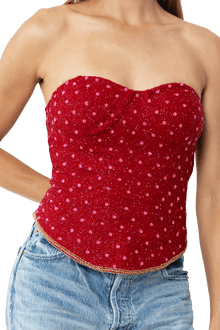 Perla Hand - Beaded Embellished Corset Top - Red - Self - Adore