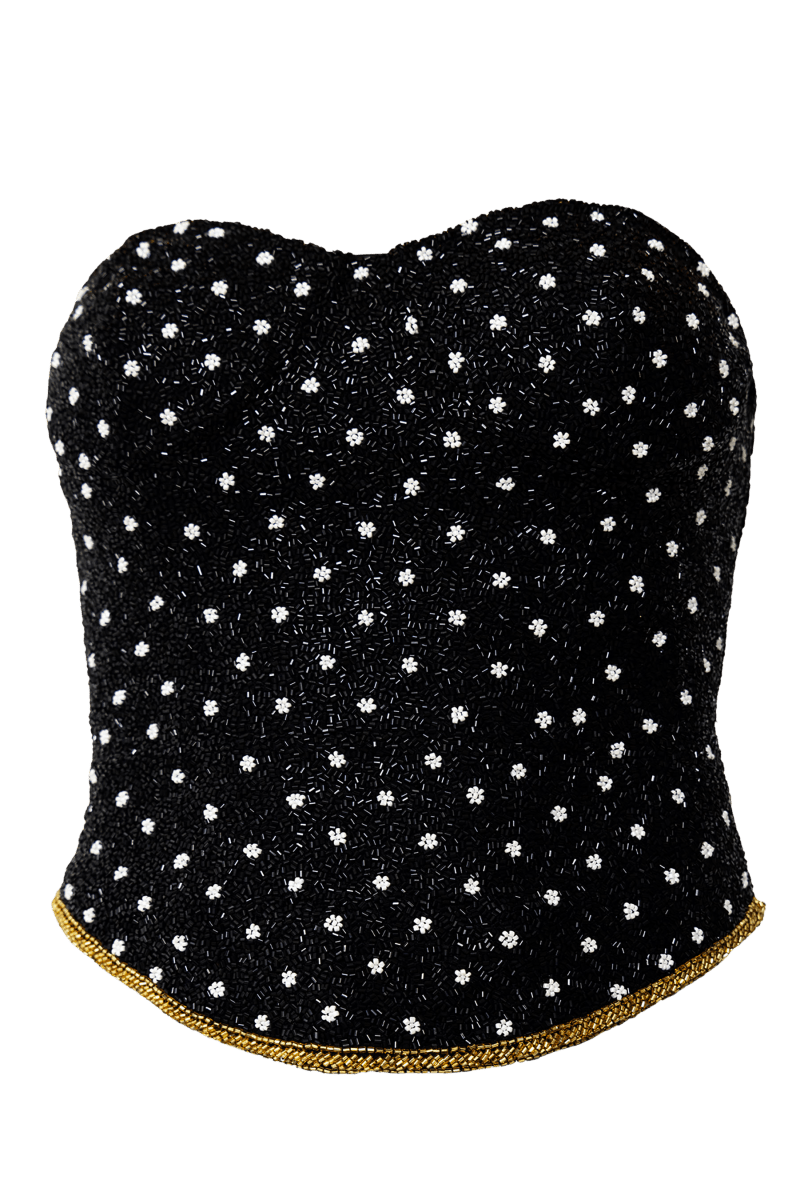 Perla Hand - Beaded Embellished Corset Top - Black - Self - Adore