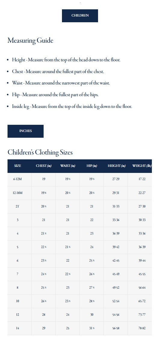 Product size guide