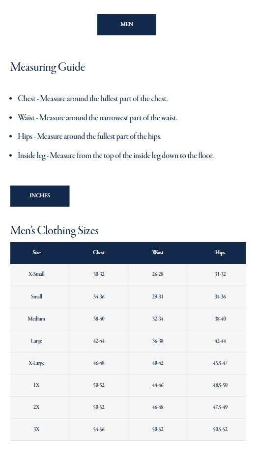 Product size guide