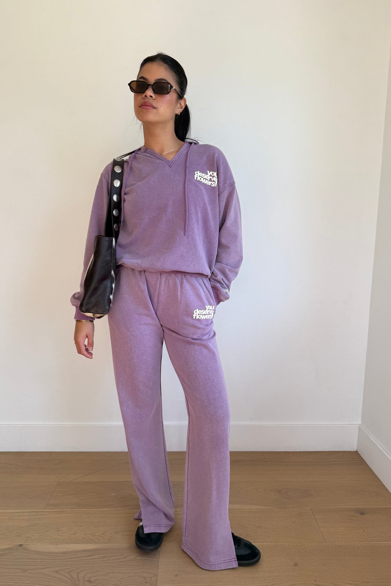 You Deserve Flowers Relaxed Notch-Neck Hoodie | Vintage Lilac
