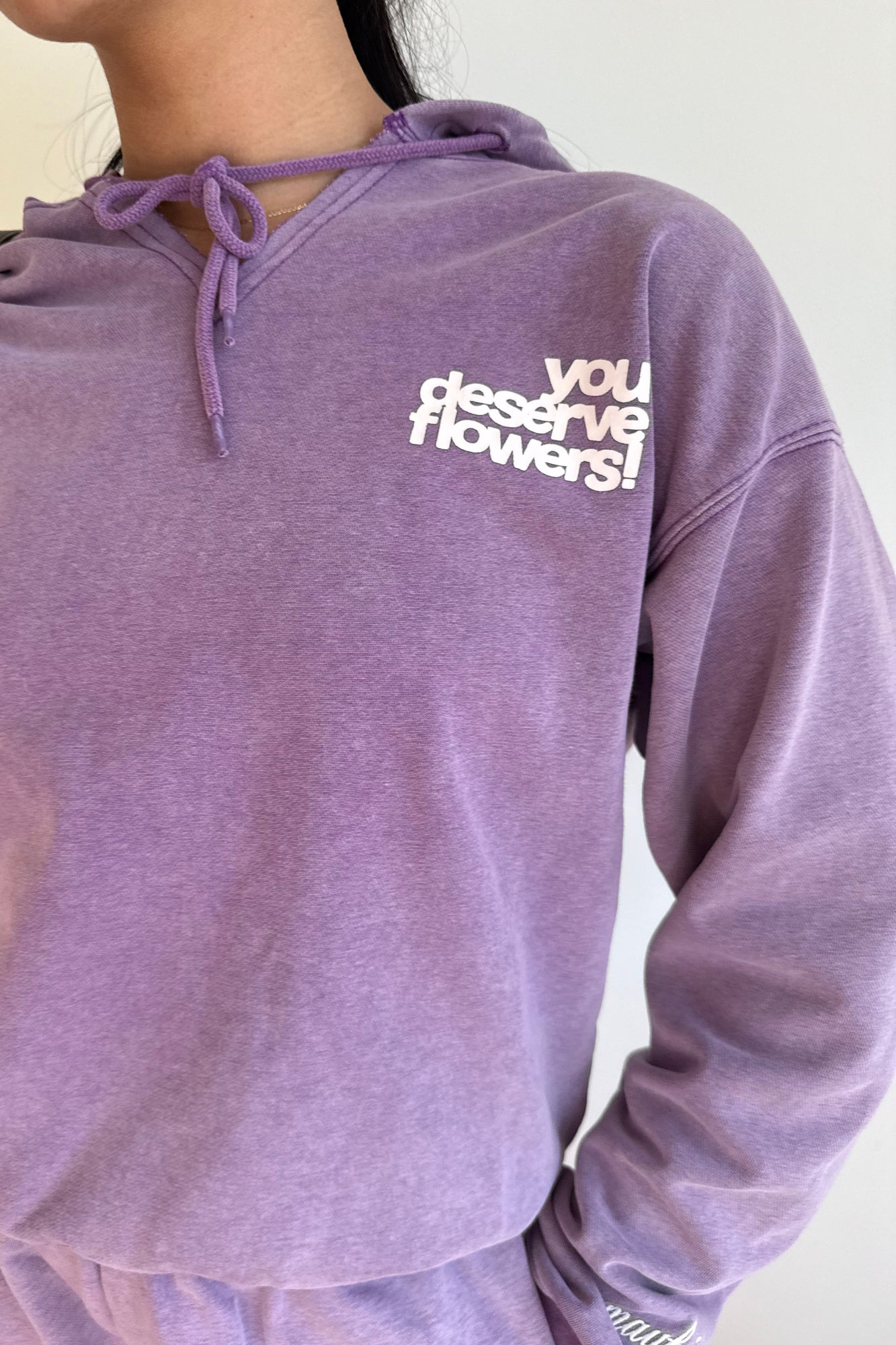 You Deserve Flowers Relaxed Notch-Neck Hoodie | Vintage Lilac
