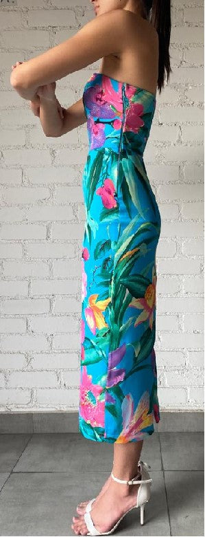 Ocean Strapless Sleeveless Midi Dress | Turquoise