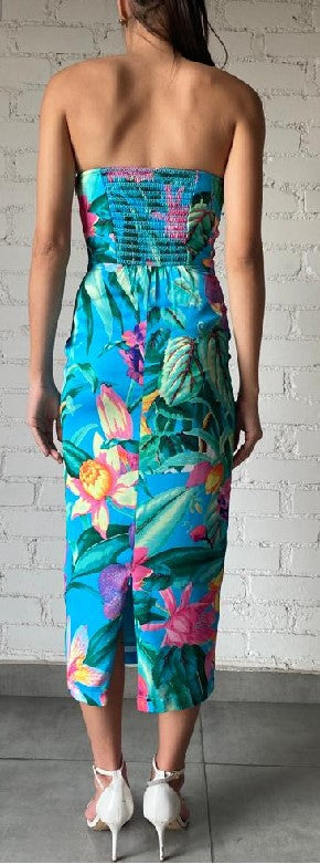 Ocean Strapless Sleeveless Midi Dress | Turquoise