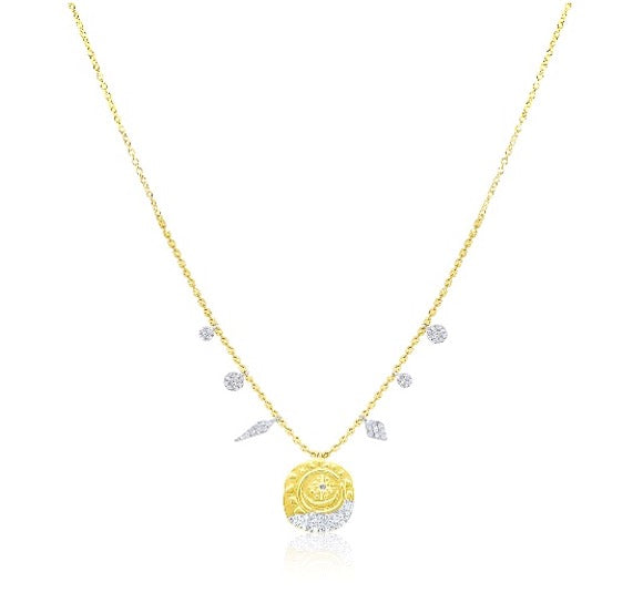 14Kt Yellow Gold Diamond Celestial Coin Necklace With Ball Chain | Yellow Gold