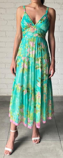 Hemant & Nandita | Azra Sleeveless Floral Long Dress | Teal