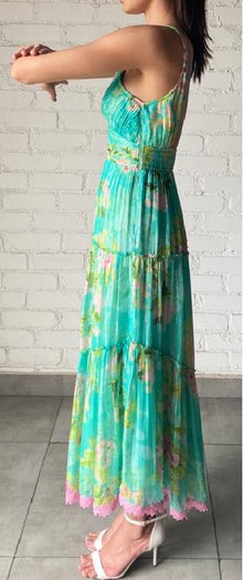 Hemant & Nandita | Azra Sleeveless Floral Long Dress | Teal