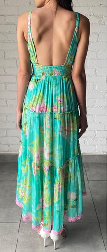 Hemant & Nandita | Azra Sleeveless Floral Long Dress | Teal