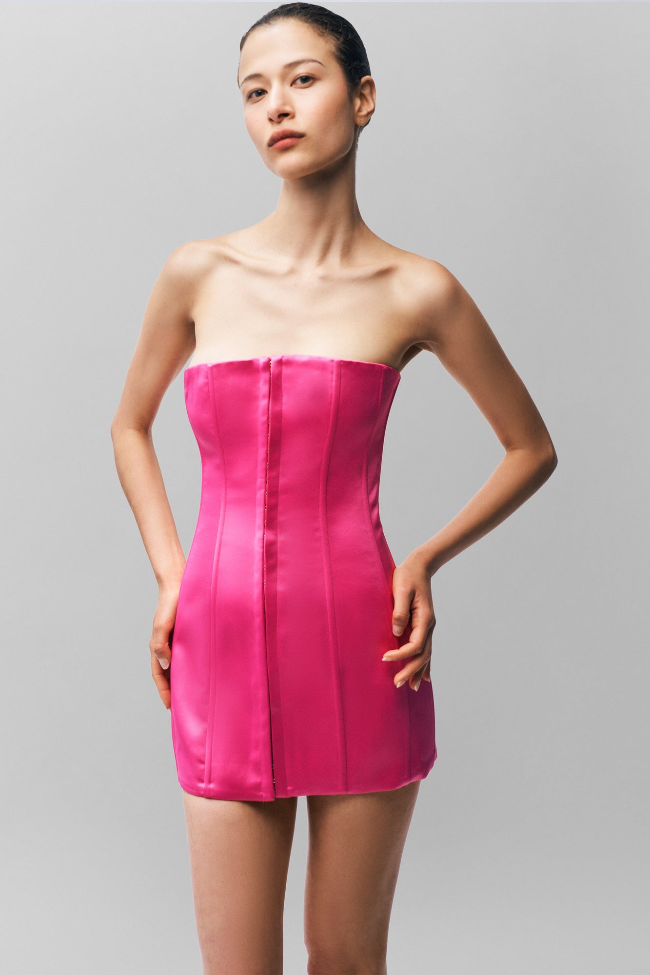 Satin Corset Dress - True Pink
