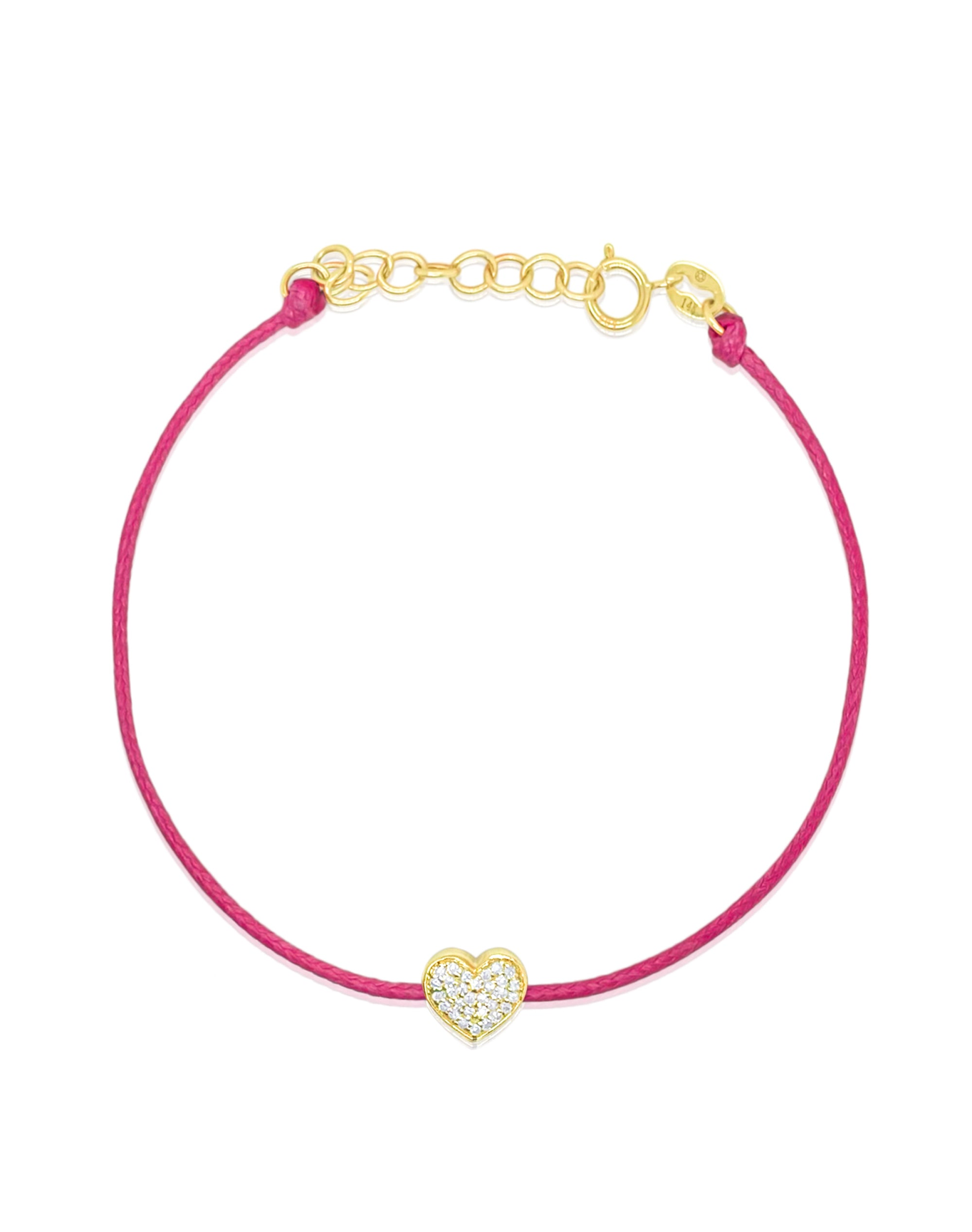 Pink Cord Diamond Heart Bracelet | 14kt Yellow Gold