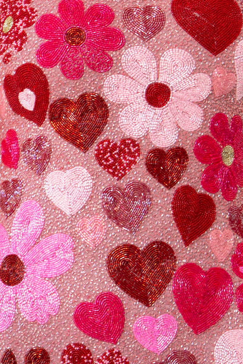 Pink Bouquet Hand-Beaded Embellished Mini Dress - Self-Adore