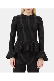 Pinstripe Peplum Blouse | Black