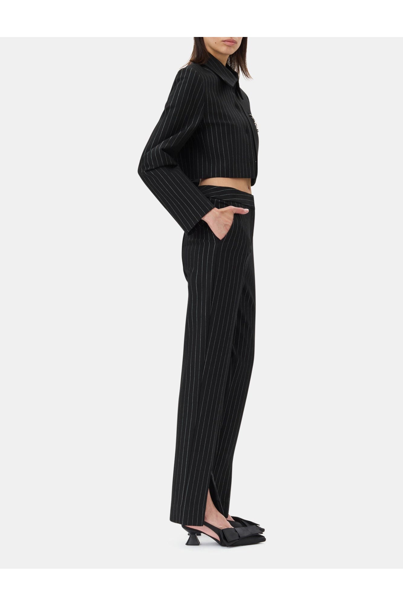 Pinstriped Cropped Blazer | Black