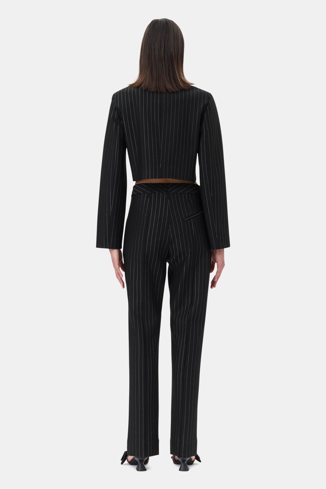 Pinstriped Cropped Blazer | Black