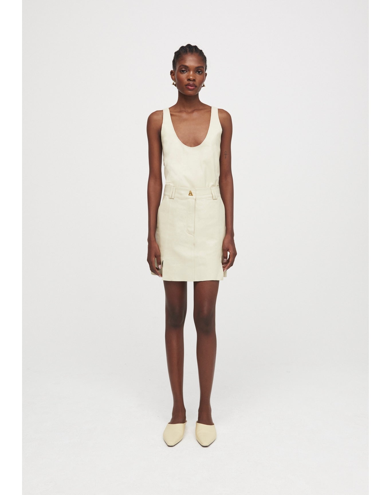 Pinto | Leather Mini Skirt | Oyster