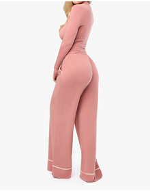 Piped Wide Leg Pant | Rose x Cream